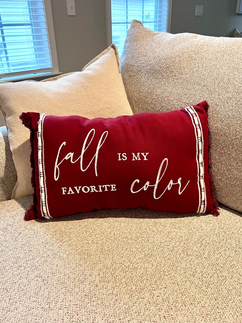 New “Fall Is My Favorite Color” Decorative Lumbar Pillow - Burgundy & White